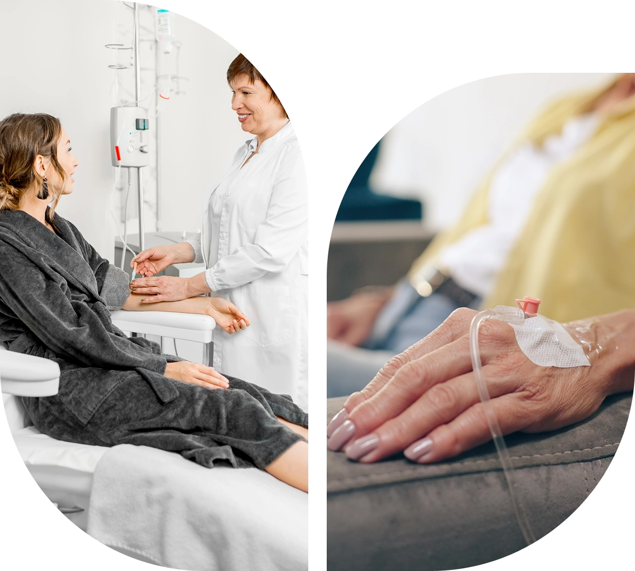 Woman receiving medical infusion in hospital. Woman receiving medical infusion in hospital.